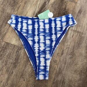 NWT! Full Tilt Textured Blue and White Tie-Dye High Thigh Bikini Bottom